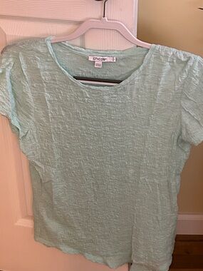 Chico's Light Aqua Short Sleeve Crinkle Tee